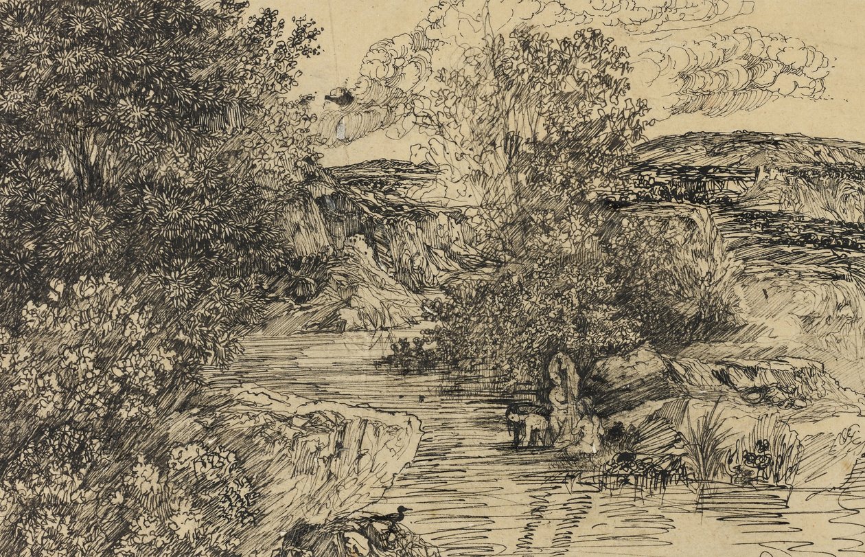 Baden in een beek door Rodolphe Bresdin