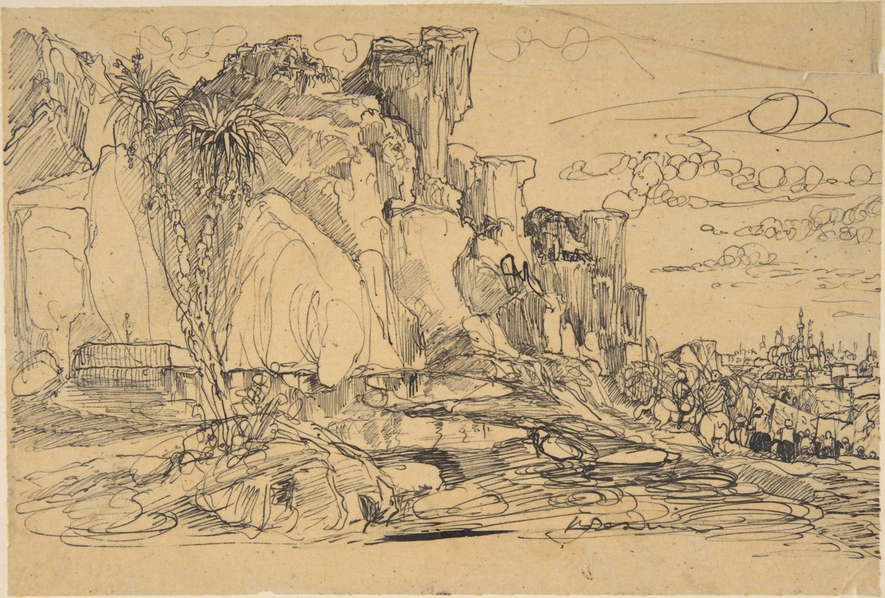 Kaukasisch landschap door Rodolphe Bresdin