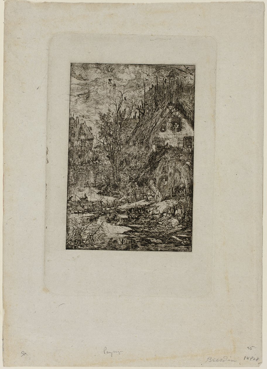 Een dorp binnenkomen, uit Revue Fantaisiste door Rodolphe Bresdin