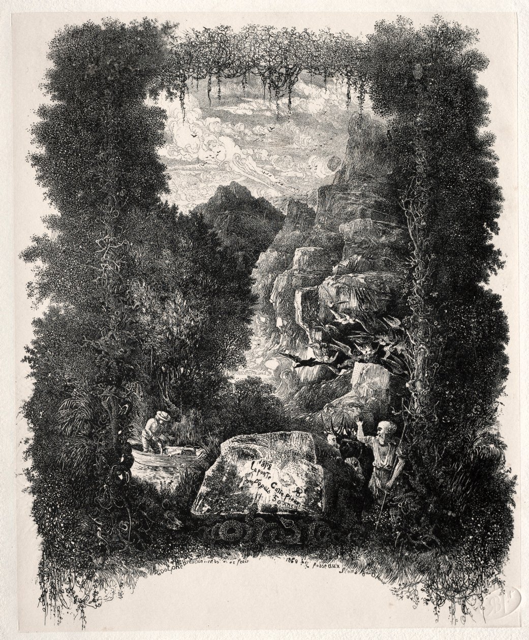 Eerste frontispice voor Fabels en Sprookjes door Thierry-Faletans, 1868 door Rodolphe Bresdin