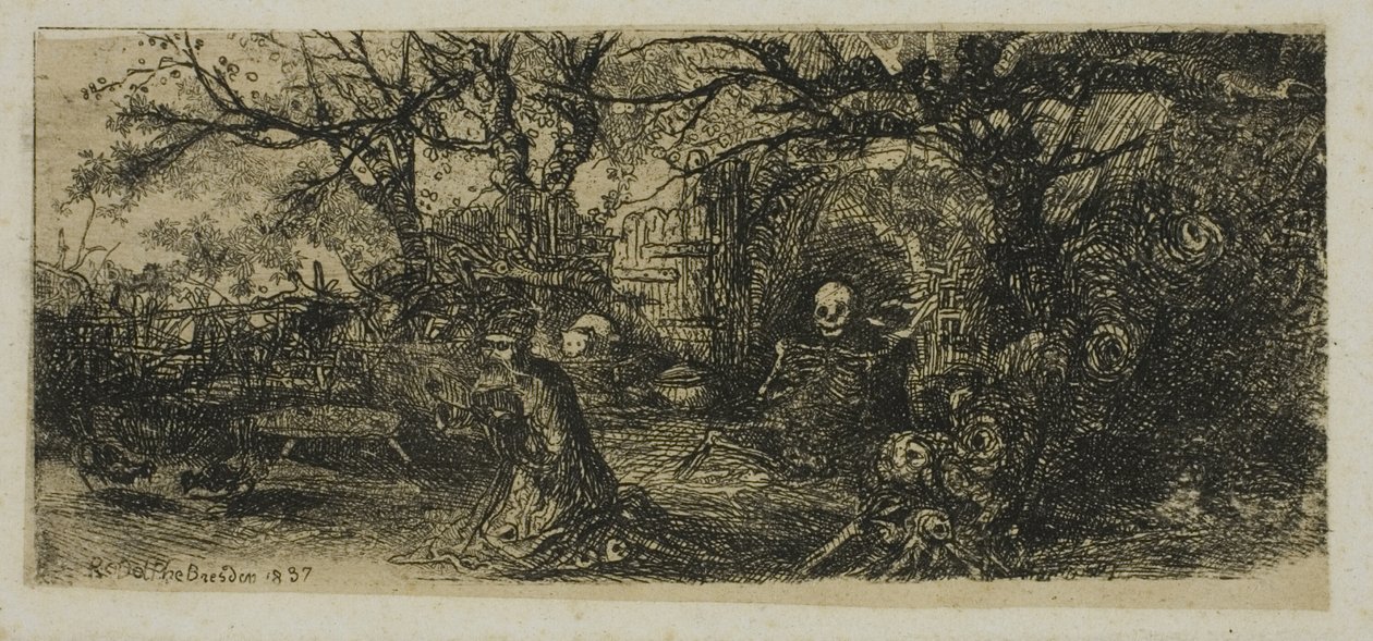 St. Antonius en de dood door Rodolphe Bresdin