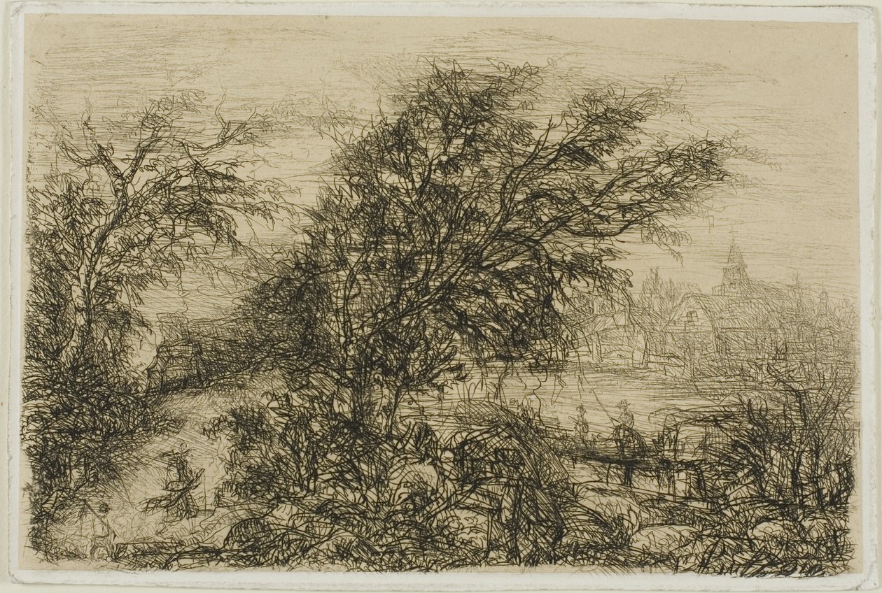 Bomen buigen in de wind door Rodolphe Bresdin