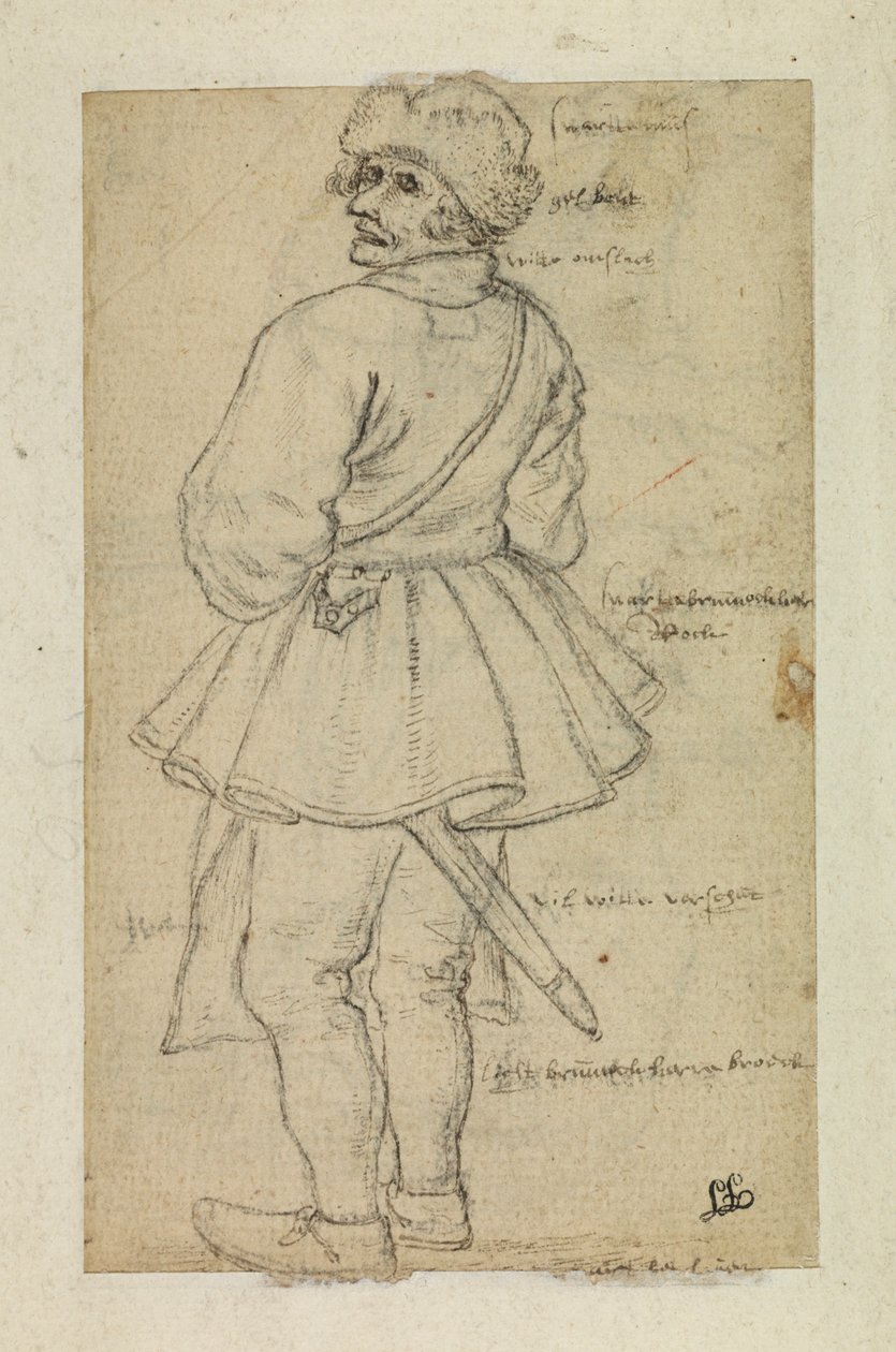 Man gezien van achteren (verso) door Roelandt Jacobsz and Bruegel Pieter the Elder Savery