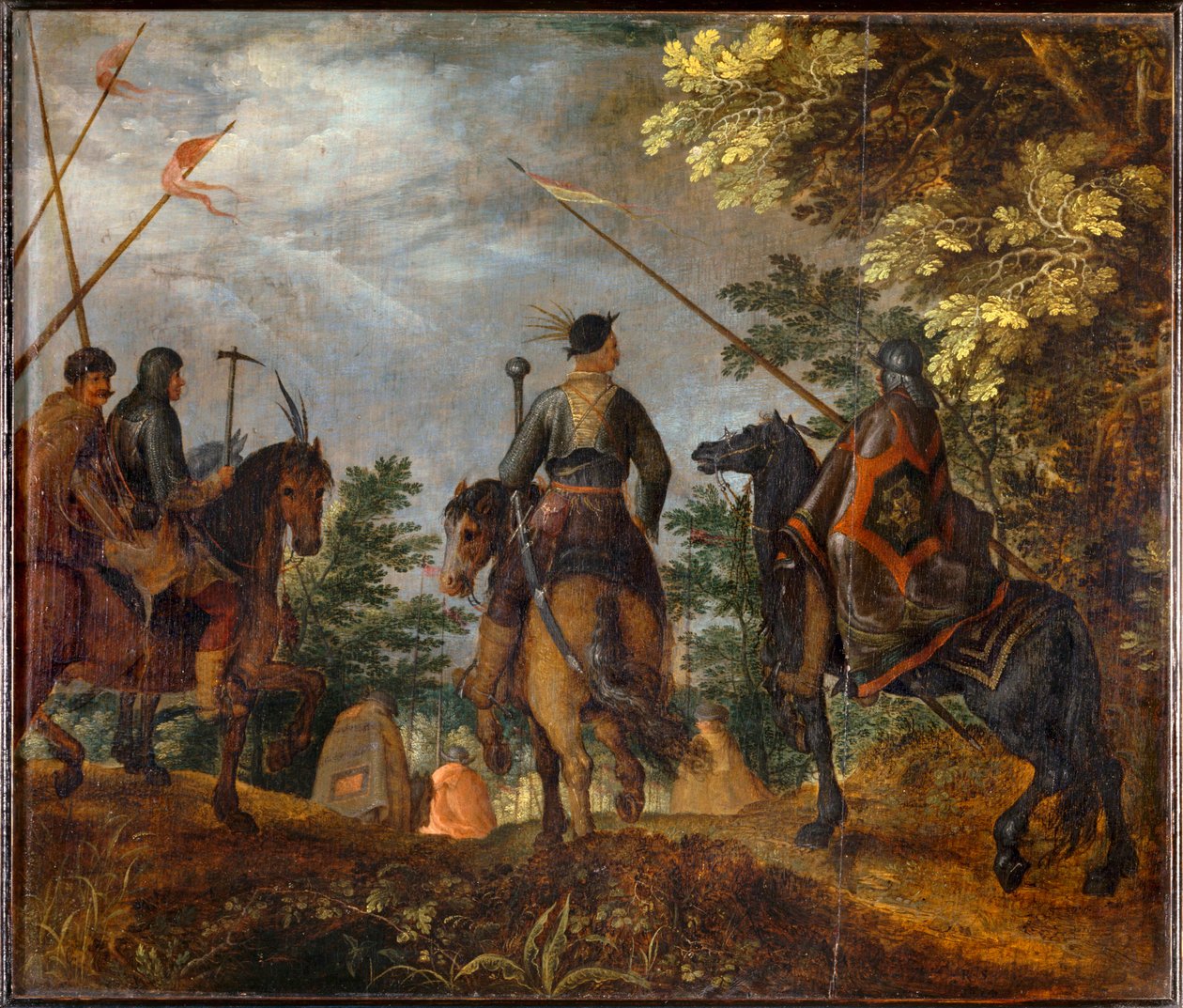 Poolse ruiters marcheren door een bos ... door Roelandt Jacobsz. Savery