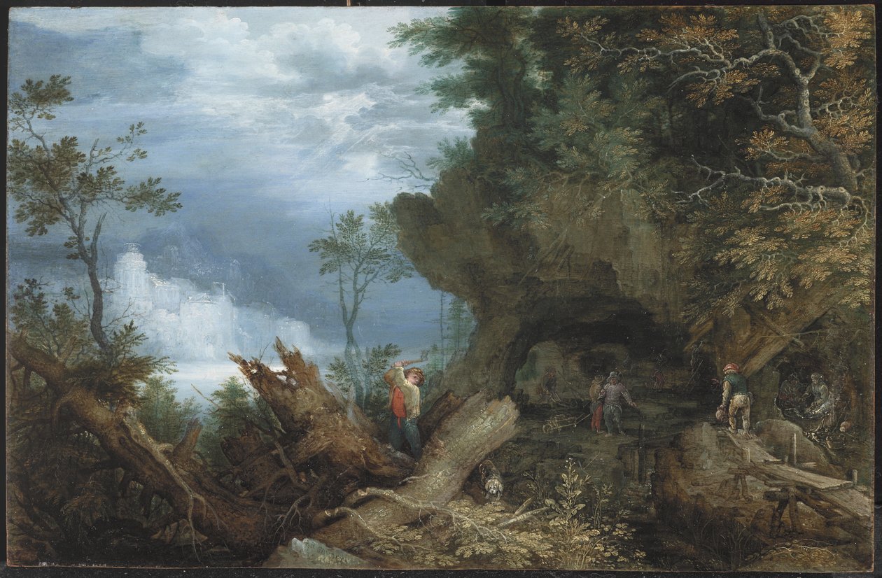 Bergachtig landschap met een ingang naar een mijn, ca. 1612-13 door Roelandt Jacobsz. Savery