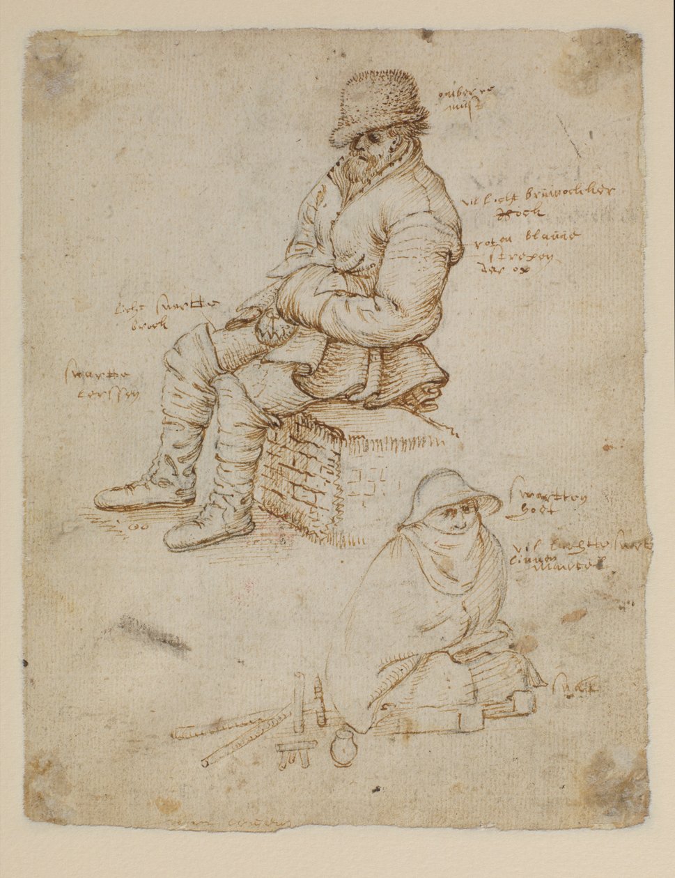 Twee zittende figuren (verso) door Roelandt Jacobsz. Savery