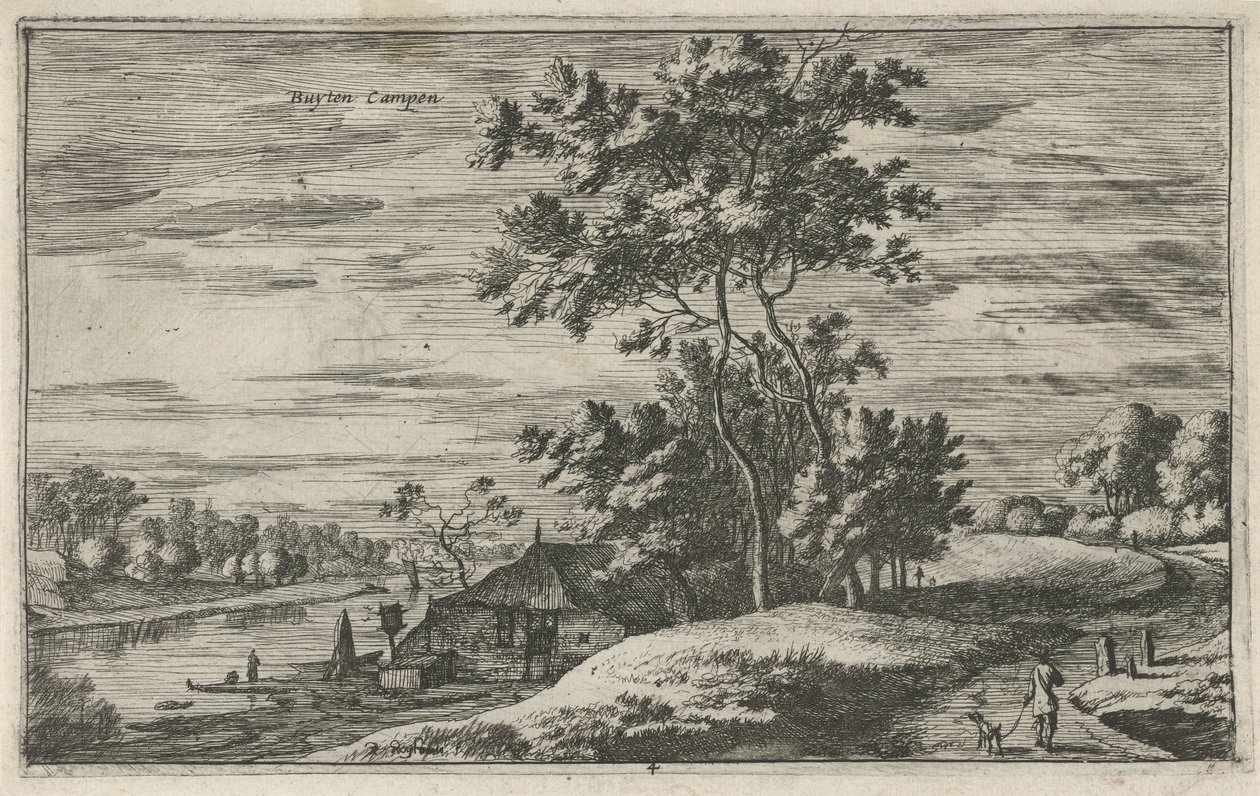 Gezicht op de IJssel bij Kampen Buyten Campen (titel op object) Landschappen in de Noordelijke Nederlanden (Roelant Roghman) (serie titel) door Roelant Roghman