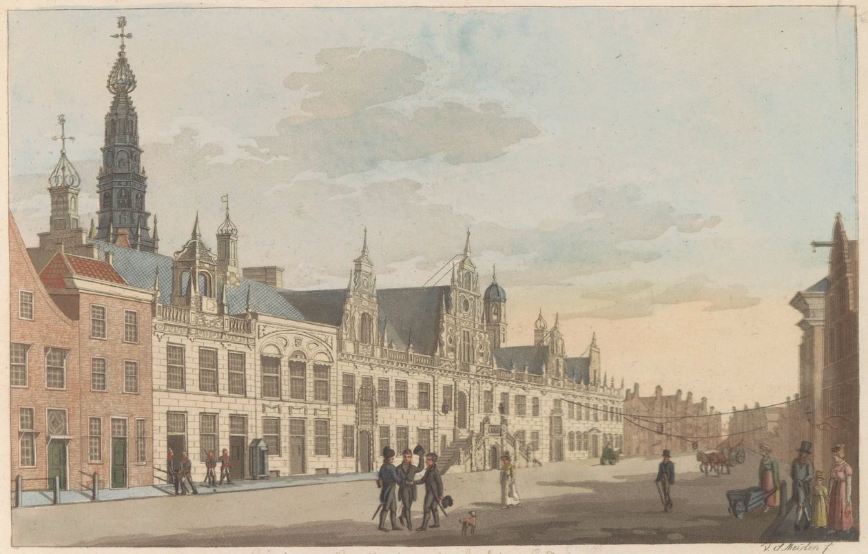 Breestraat te Leiden, ca. 1825 door Roelof van der Meulen