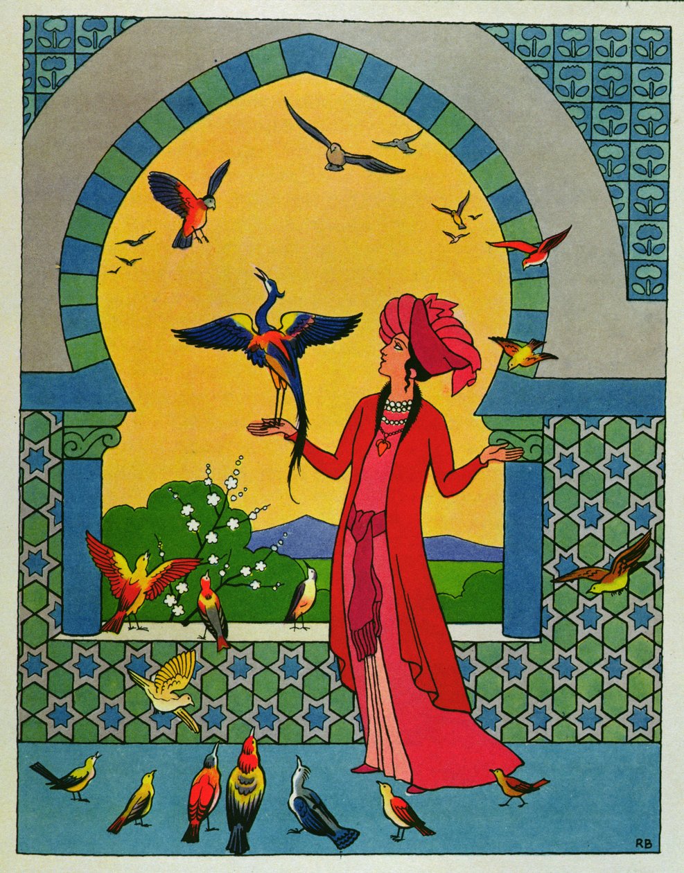 De prinses die de vogel Bulbulhezar raadpleegt, illustratie voor 