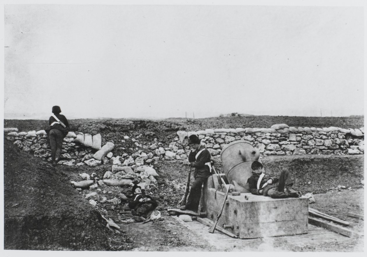 Een rustige dag in de Mortierbatterij, Krim door Roger Fenton