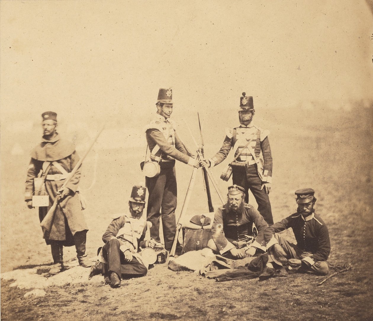 Engelse infanterie die geweren opstelt door Roger Fenton