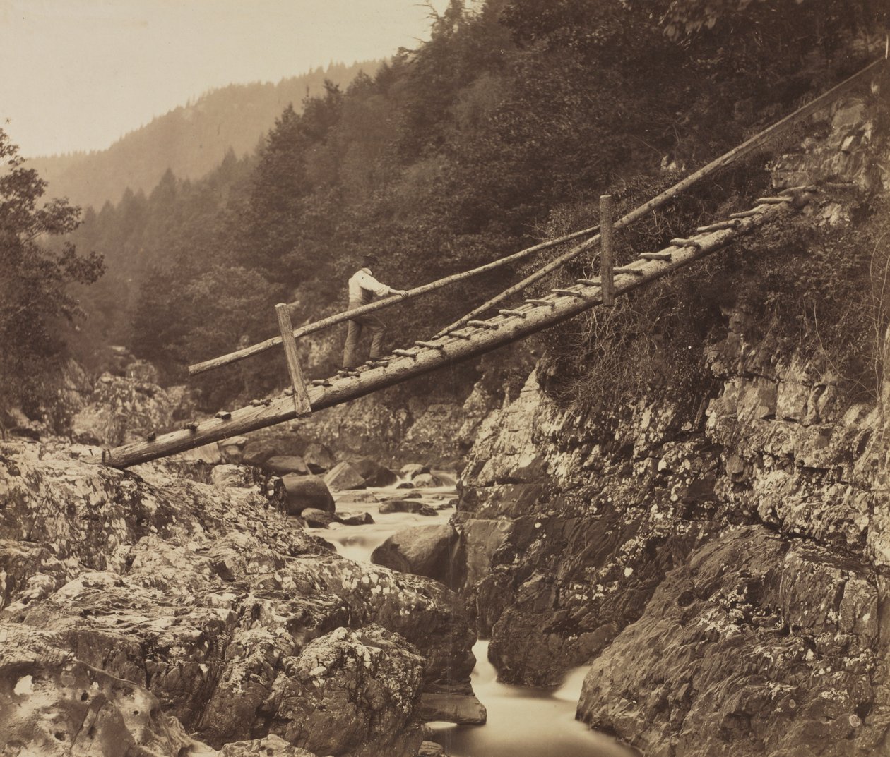 De Mijnwerkersbrug, op de Llugwy, Noord-Wales door Roger Fenton