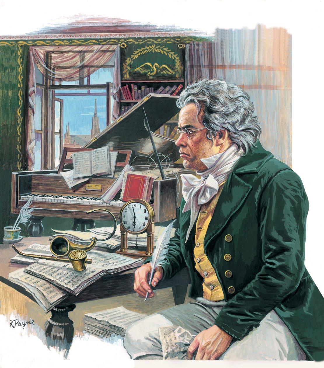 Ludwig van Beethoven (1770-1827) (gouache on paper) door Roger Payne