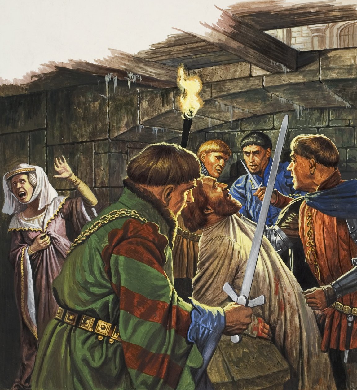 De jacht op James I van Schotland (1394-1437) (gouache op papier) door Roger Payne