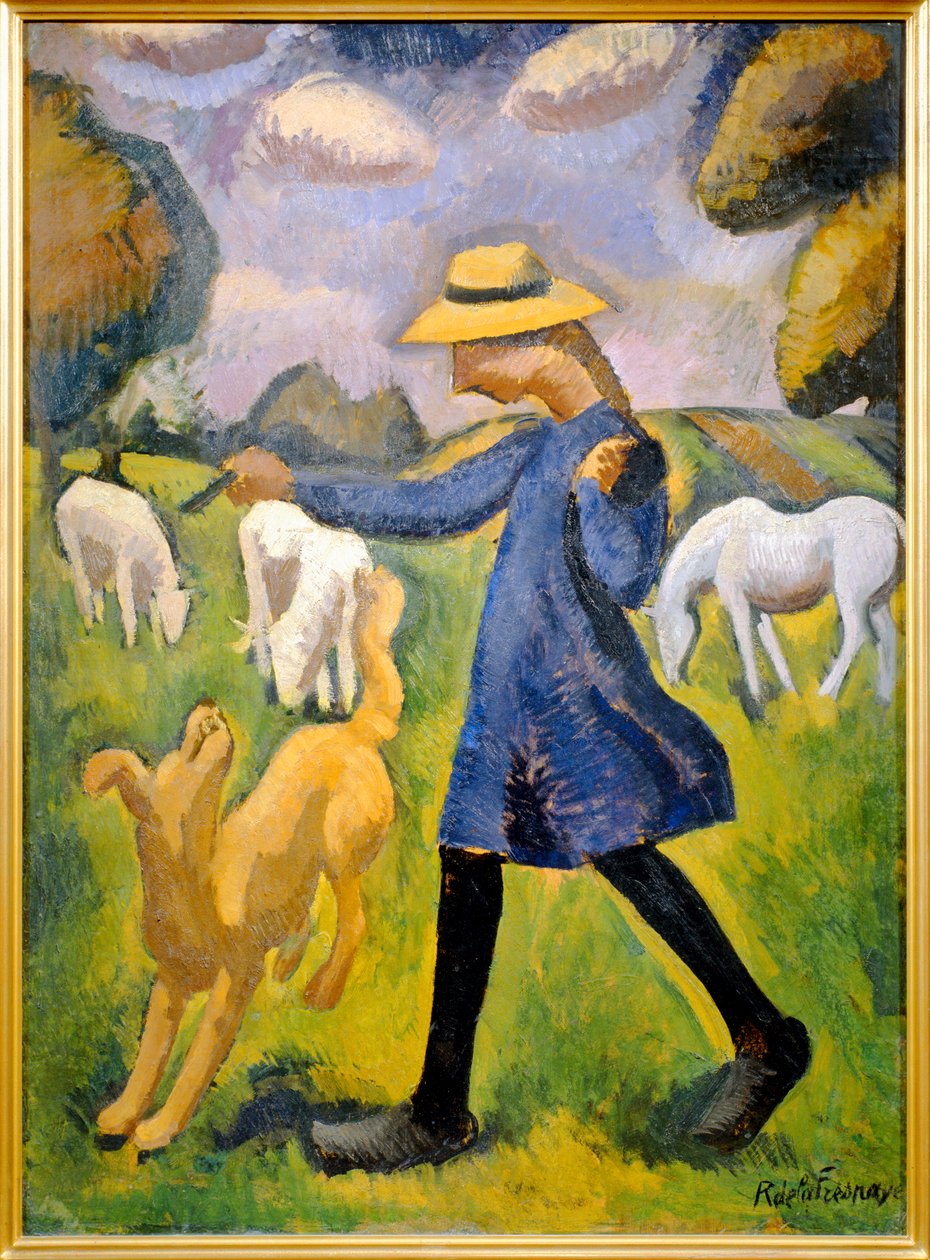 La bergere - Marie Ressort enfant - De herderin - Marie ... (schilderij op doek) door Roger de La Fresnaye