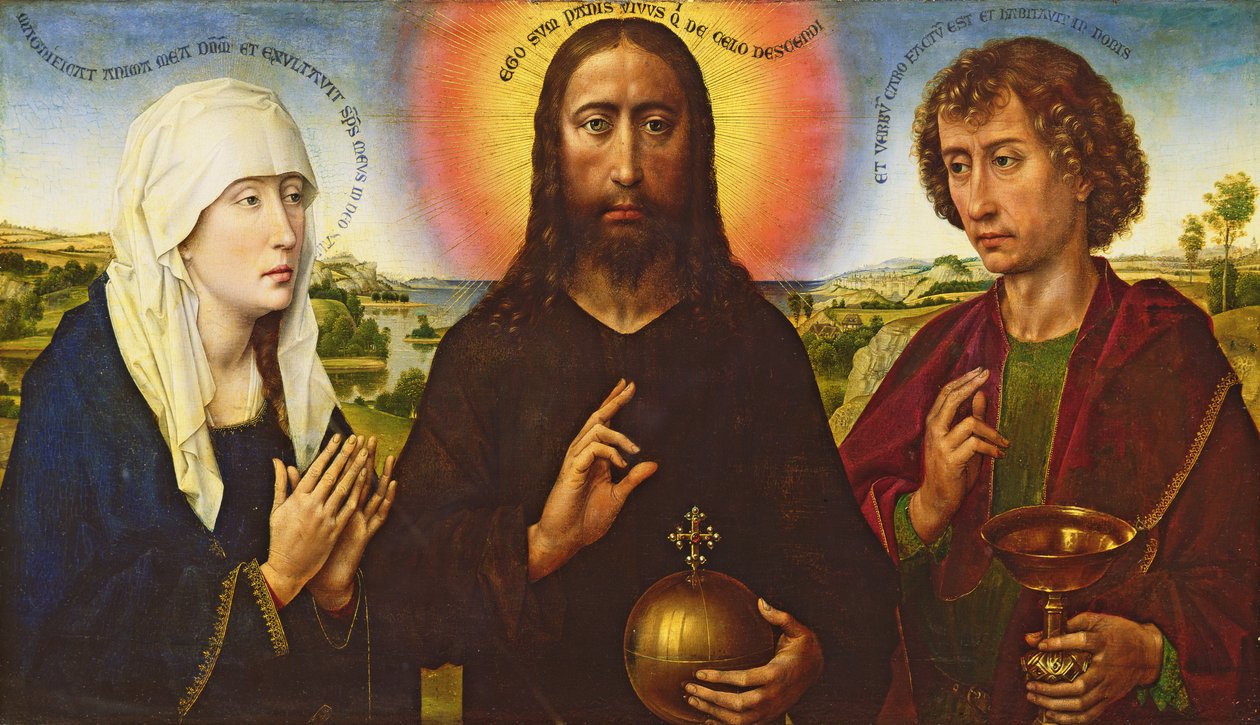 Christus de Verlosser met de Maagd en St. Johannes de Evangelist, centraal paneel van het drieluik van de familie Braque door Rogier van der Weyden
