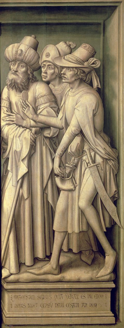 Drie Farizeeën met de Munt van Caesar, uit het Verlossing Drieluik door Rogier van der Weyden