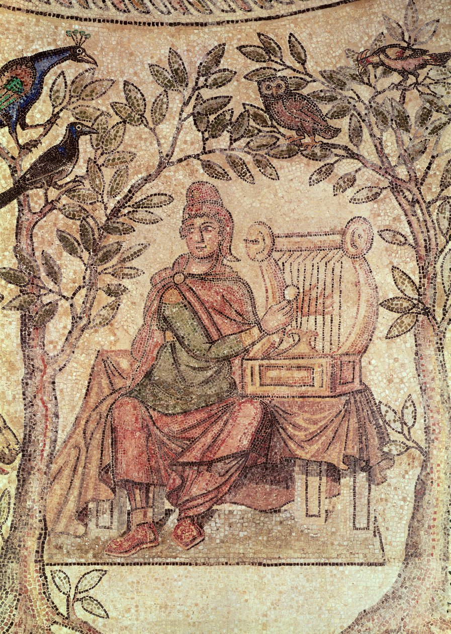 Detail van Orpheus die de dieren betovert, van de site van Blanzy door Roman