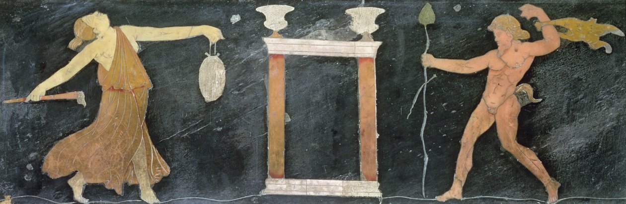 Maenade en sater dansen (opus sectile) door Roman
