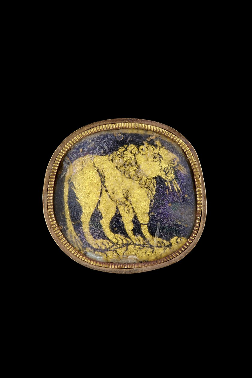Medaille met een leeuw die op oneffen grond staat, 3e-4e eeuw na Christus door Roman