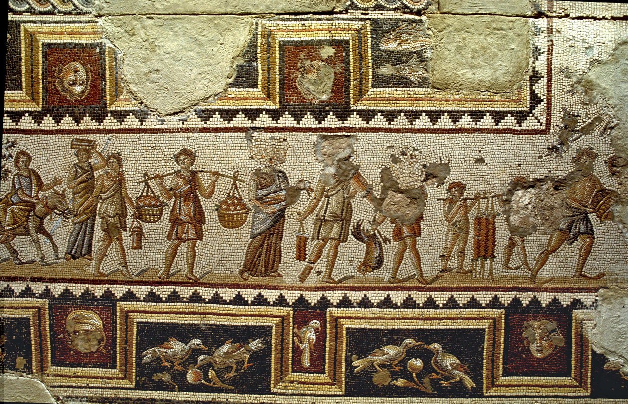 Op Weg naar de Markt, detail van een mozaïekvloer, Tzippori door Roman