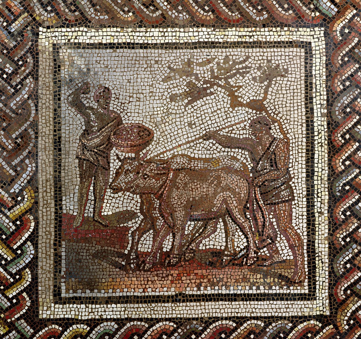 Ploegen, uit Saint-Romain-en-Gal, Rhône-Alpes, Frankrijk, 3e eeuw na Chr. door Roman