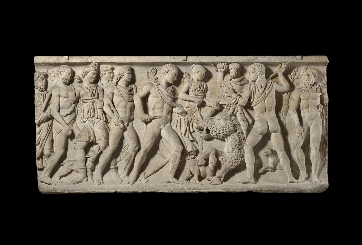 Reliëf op sarcofaag (marmer) door Roman
