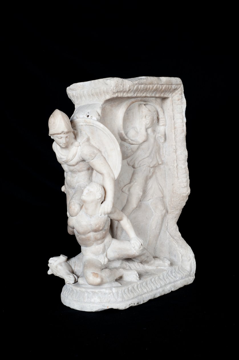 Reliëf met krijger en ridder (marmer) door Roman
