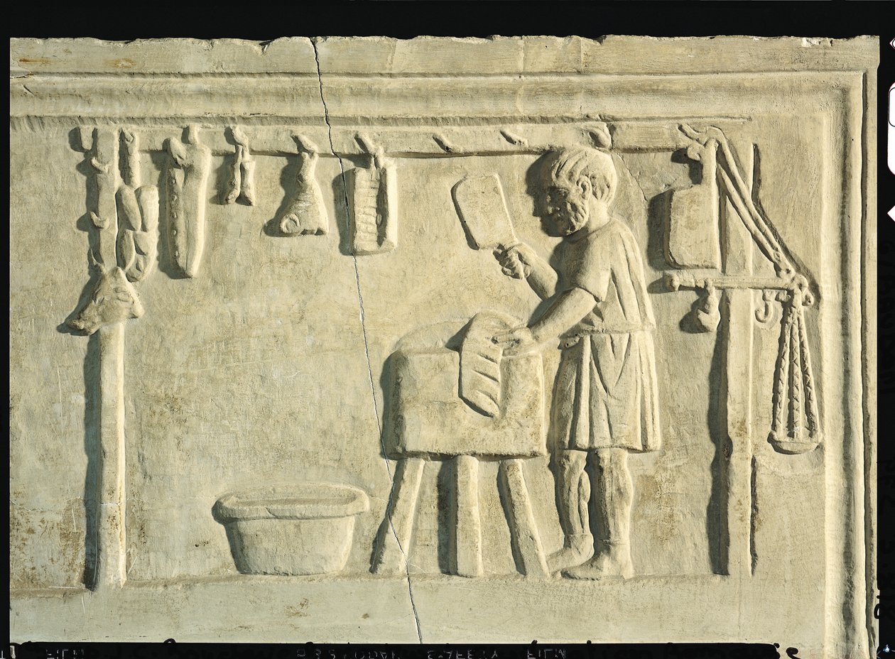 Romeinse slagers, reliëfsteen (detail) door Roman