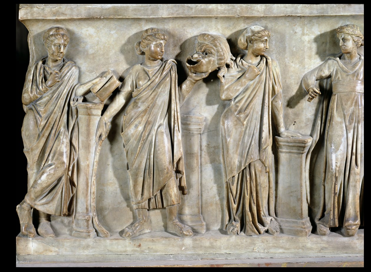 Sarcophagus van de Muzen, detail (Clio, Thalia en Erato) door Roman