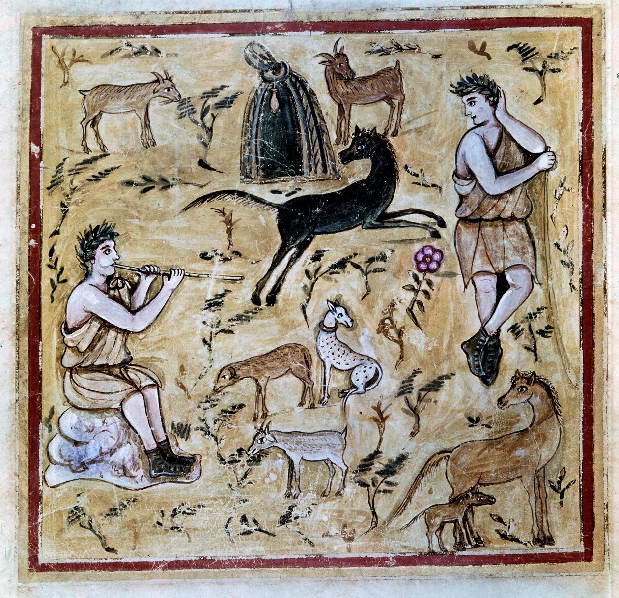 Herders met hun kuddes, illustratie uit de Codex Vergilius Romanus door Roman