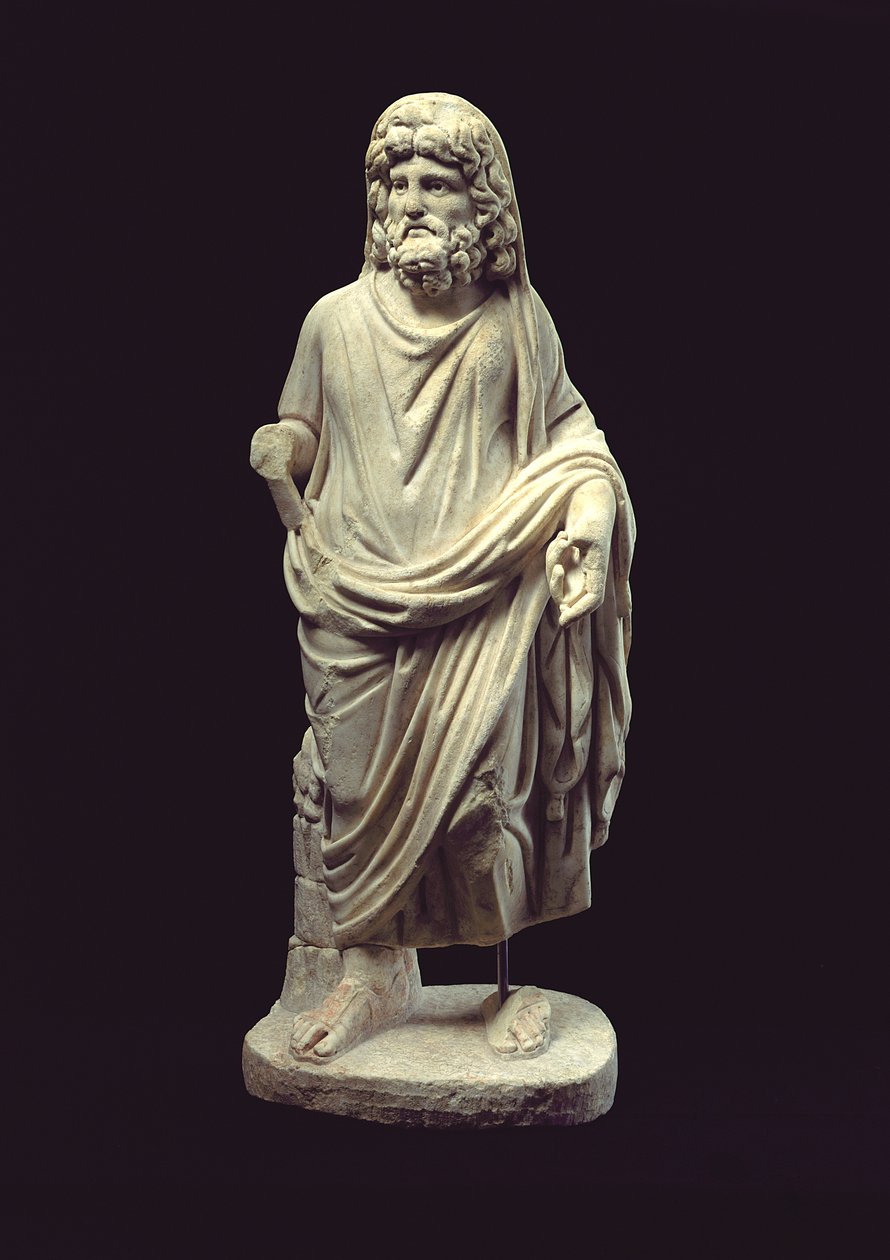 Standbeeld van een godheid (marmer) door Roman