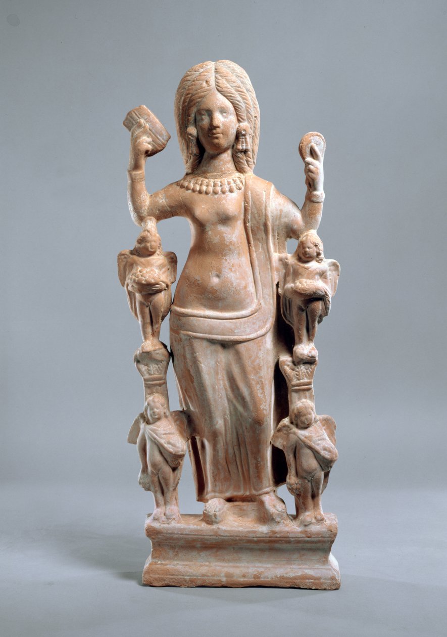 Beeldje van een vrouw (misschien Venus) met een kam en een spiegel, 3e eeuw door Roman