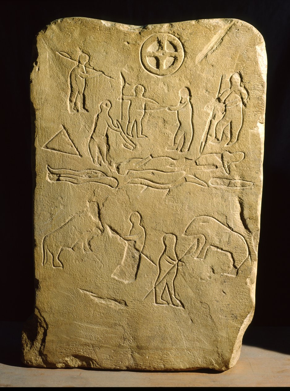 Stèle met scènes van gevechten en jacht, van Novario door Roman