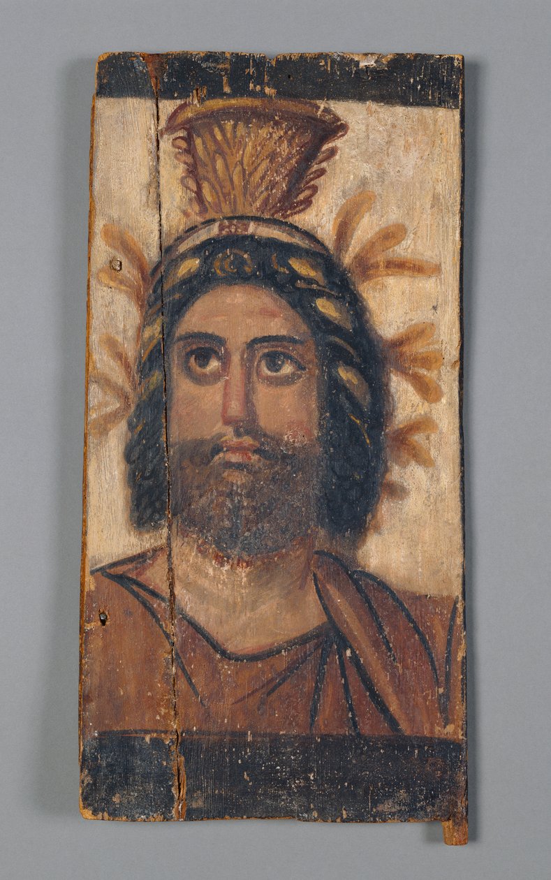 Paneel met Geschilderd Beeld van Serapis met een gouden Kalathos kroon, 180-200 AD door Roman Period Egyptian