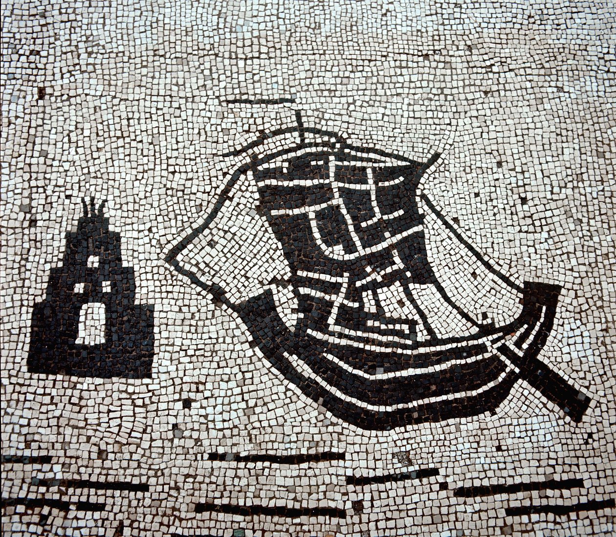 Een schip in de haven van Ostia (mozaïek) door Roman
