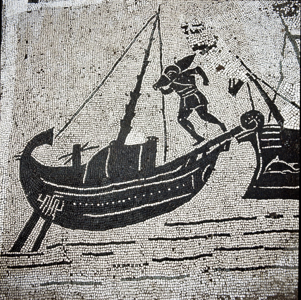 Een schip van Cagliari keert terug naar de haven van Ostia (mozaïek) door Roman