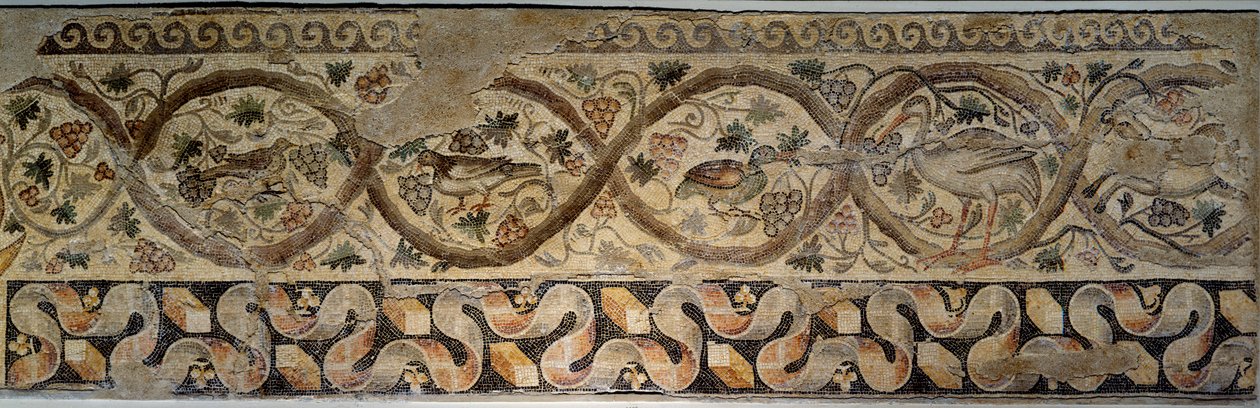 Oud Rome: mozaïek van de seizoenen met bloemen en dieren. Uit de binnenplaats van de Constantijnse villa van Daphne. Uit Antiochië (het huidige Antakya) in Turkije 325-330 AD. Parijs, Louvre Museum door Roman
