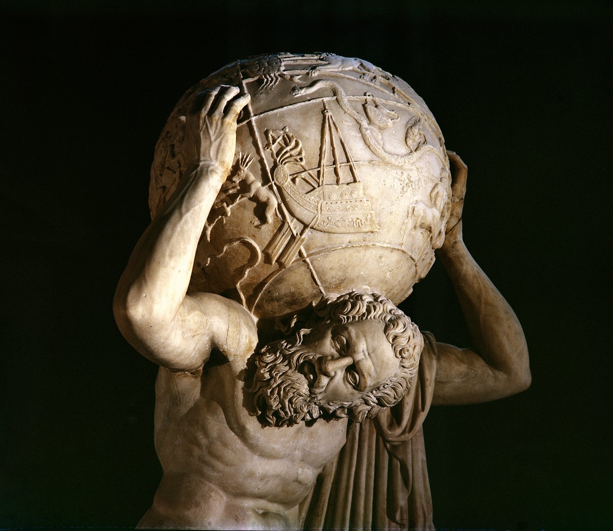 Atlas, kopie van een Grieks Hellenistisch origineel (marmer) (detail) door Roman