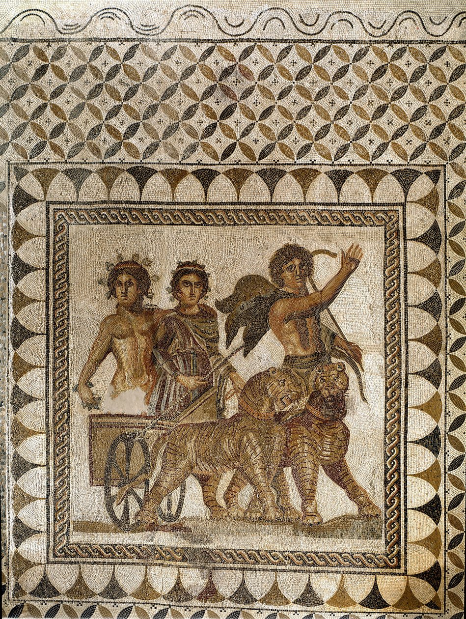 Bacchus in een wagen getrokken door tijgers, 3e eeuw door Roman