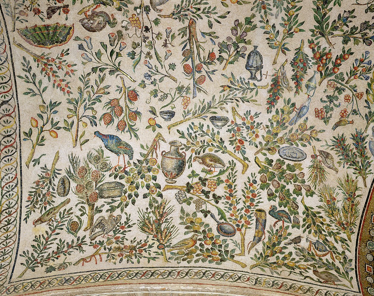 Plafonddecoratie met bloemen en vogels door Roman