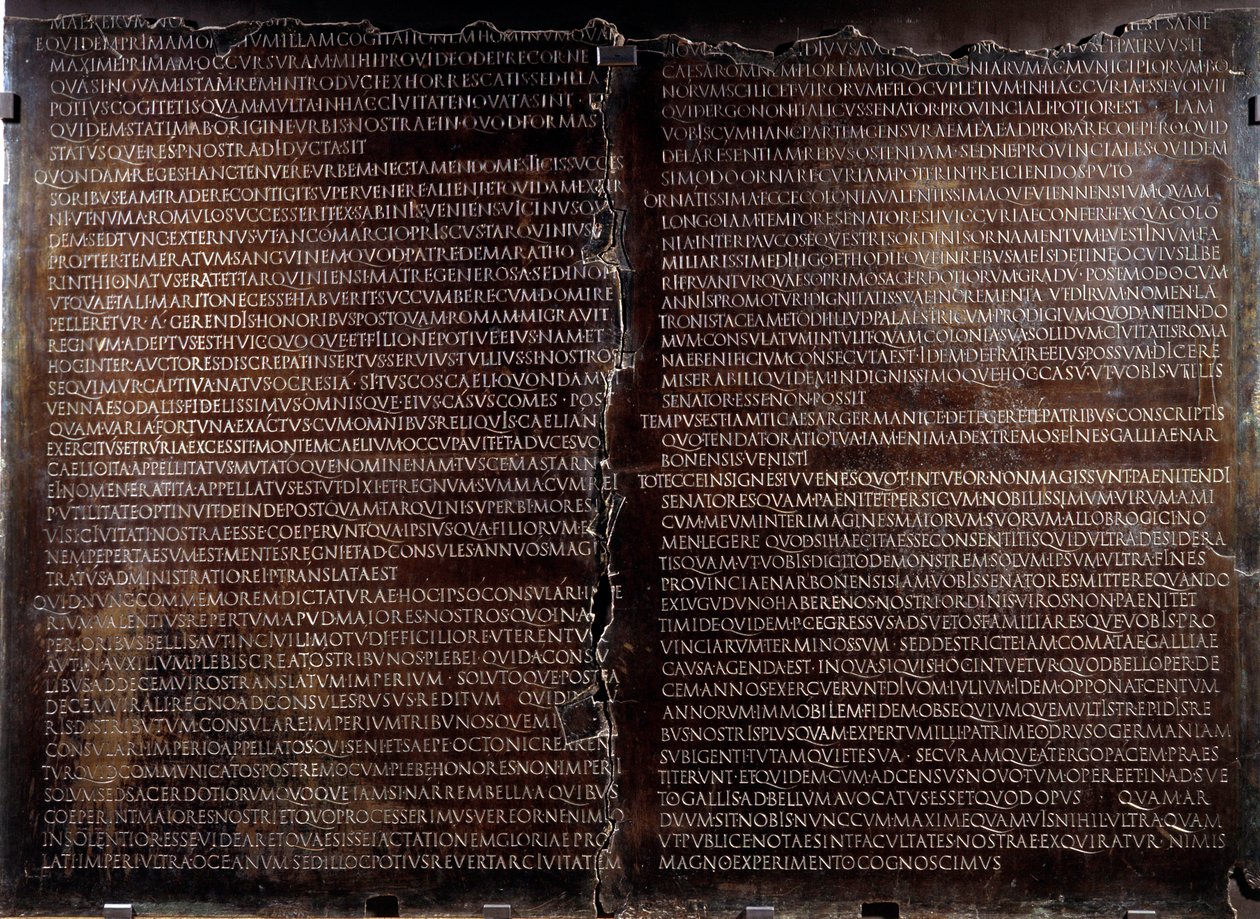 Claudienne tafel: toespraak van Claude (Claudius of Clodio) door Roman