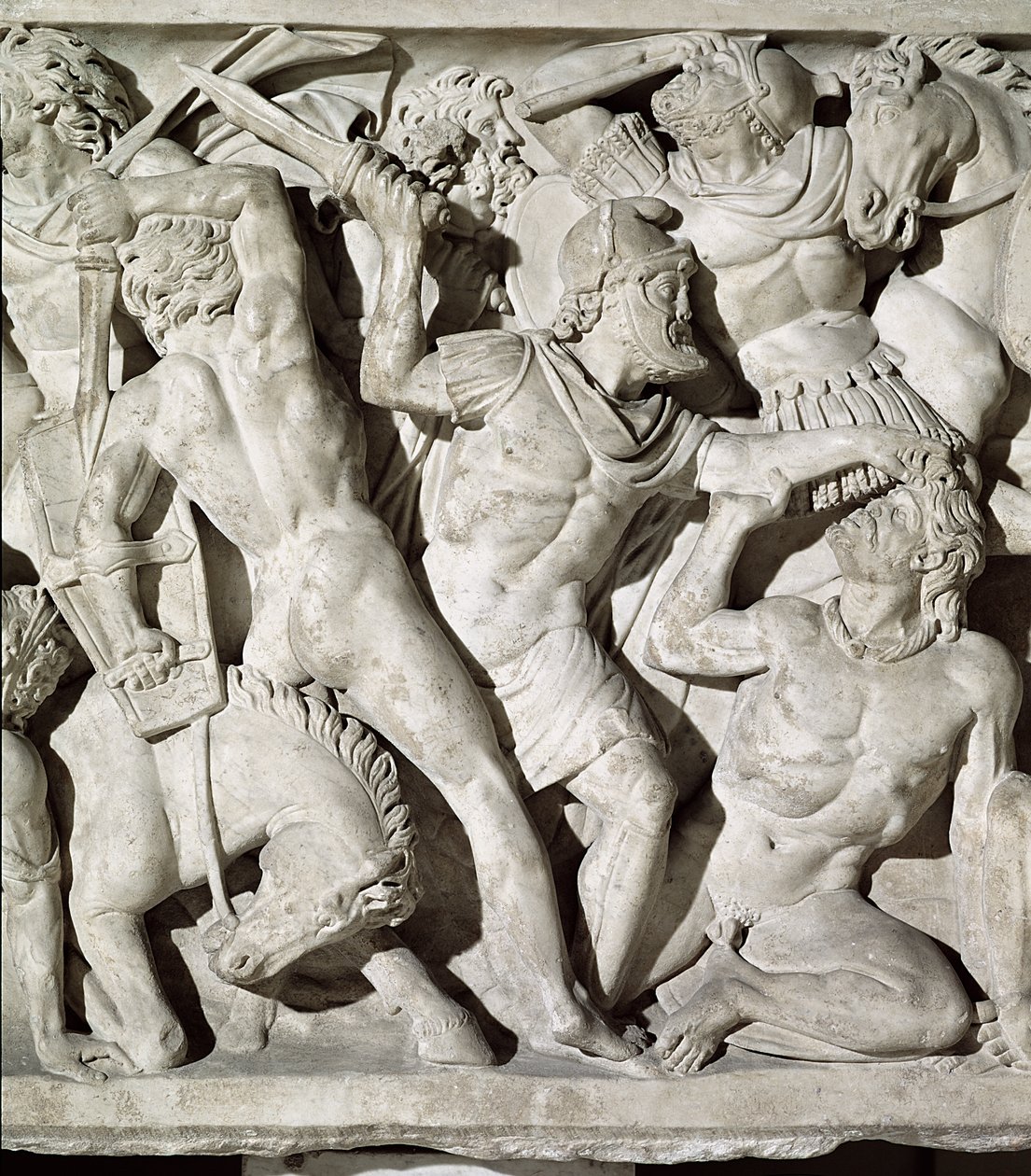 Detail van een sarcofaag met een gevecht tussen Romeinen en Galaten door Roman