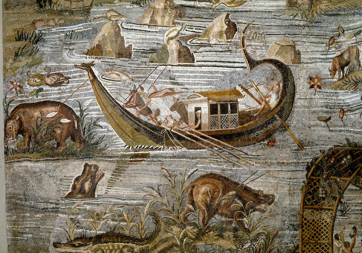 Detail van het Nilotische mozaïek van Preneste (Palestrina) uit het heiligdom van de godin Fortuna Primigenia, 80 v.Chr. door Roman