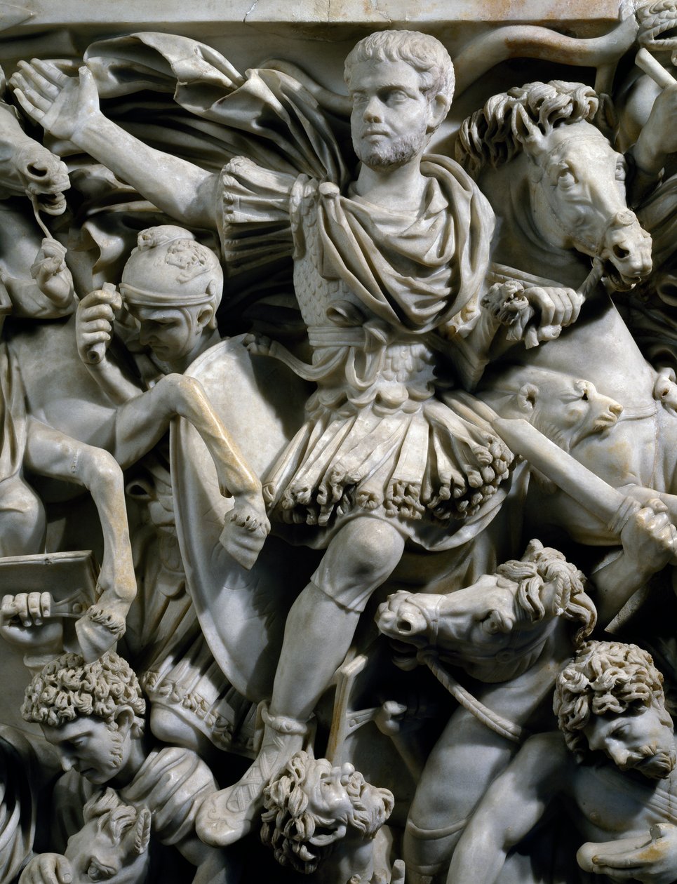 Ruiterportret van Hostilianus, zoon van keizer Decius, samen met zijn bewakers te paard, (detail) door Roman