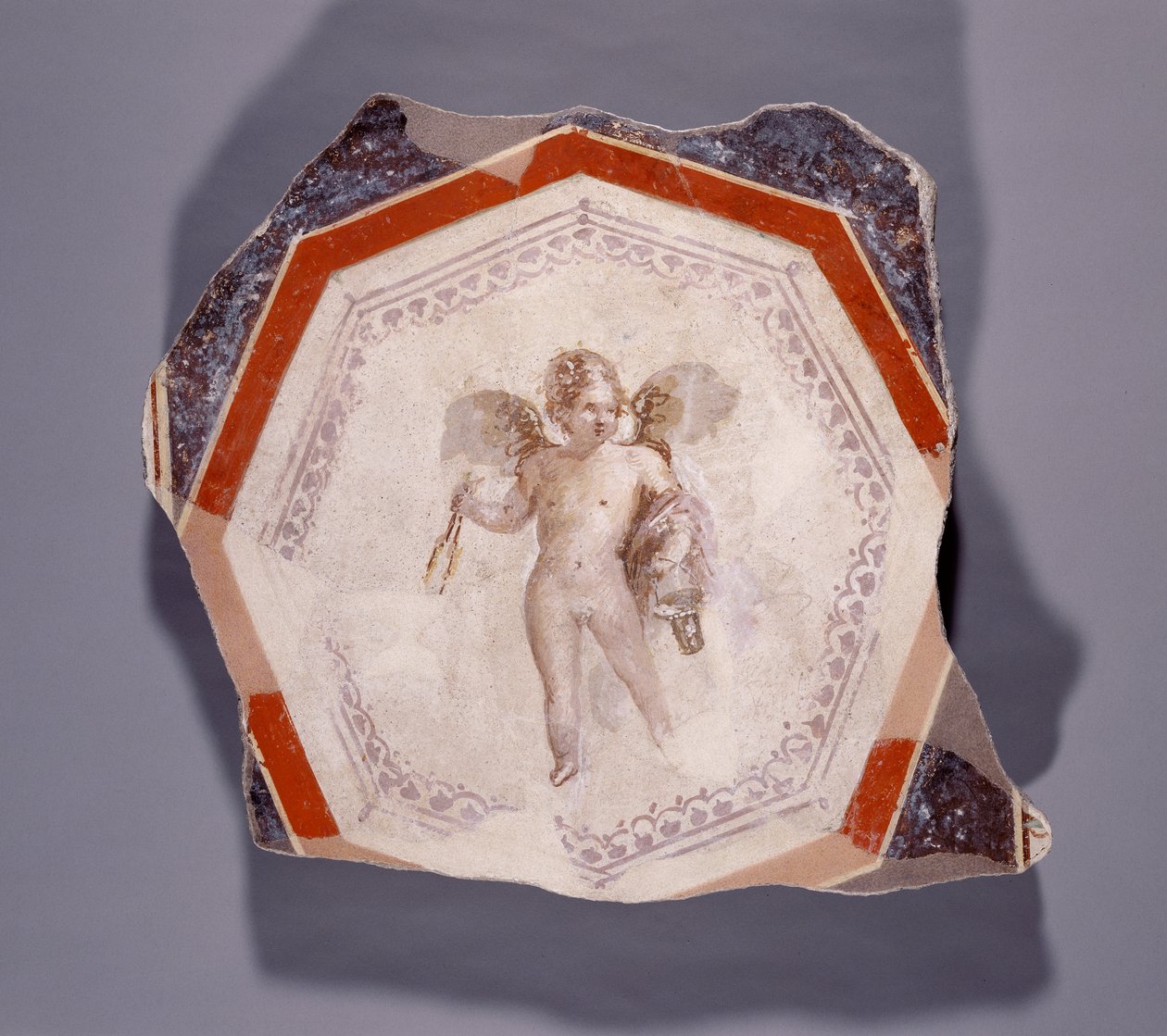 Fresco van Cupido met twee stokken en een emmer door Roman