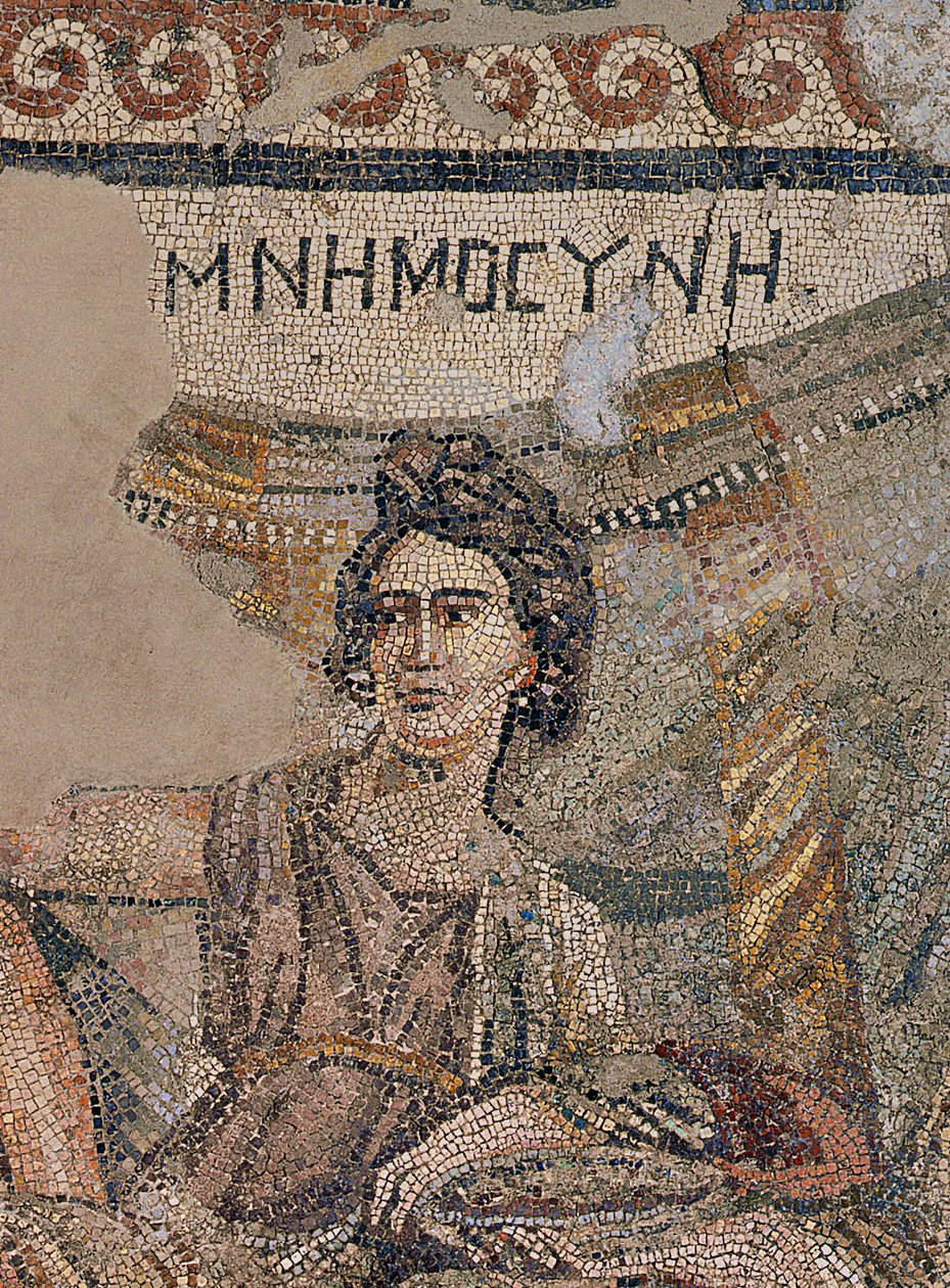 Funerair symposium, uit de necropolis van Antiochië, laat 4e eeuw na Christus (mozaïek) (detail) door Roman