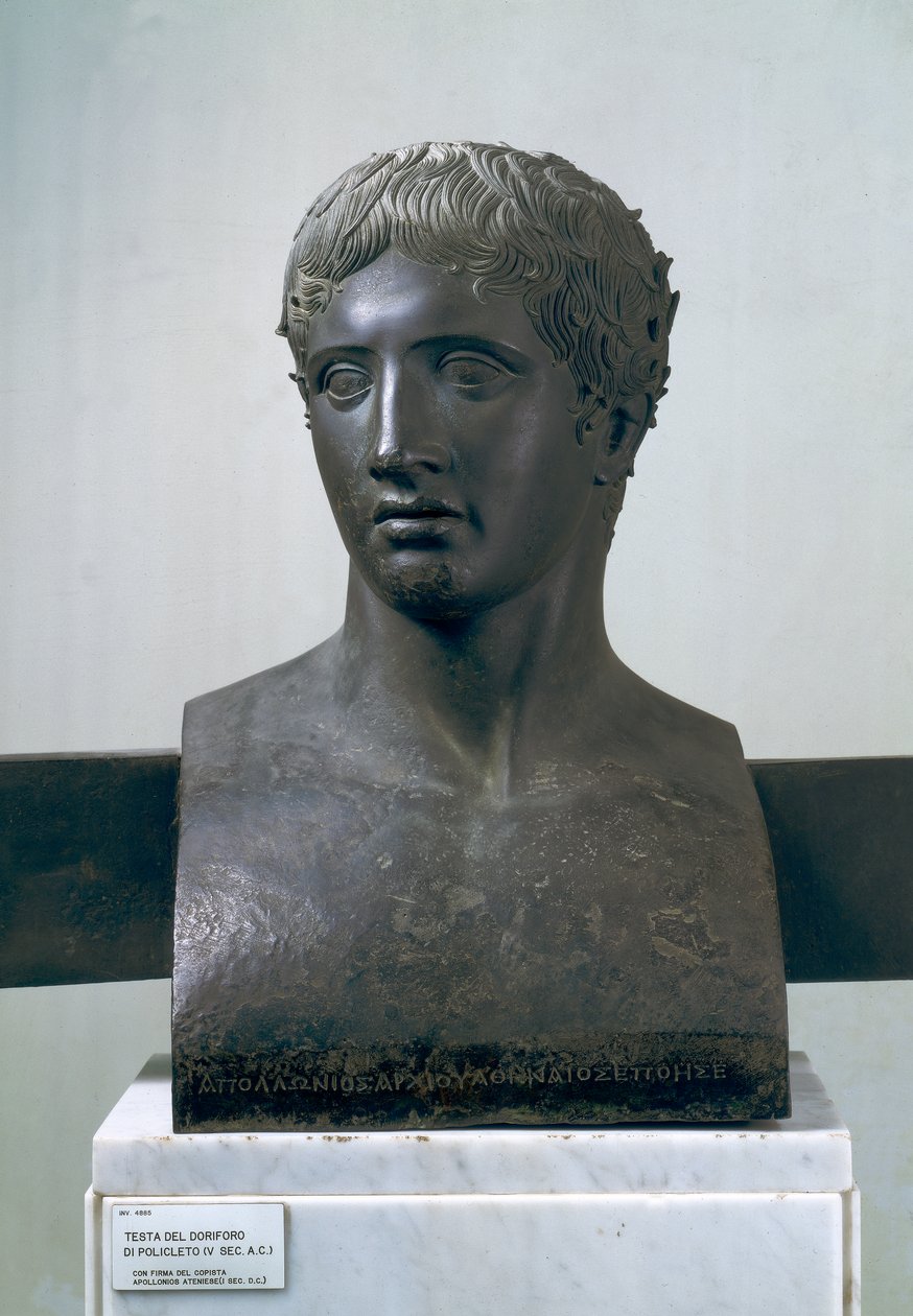 Hoofd van de Doryphoros, naar Polykleitos (brons) door Roman