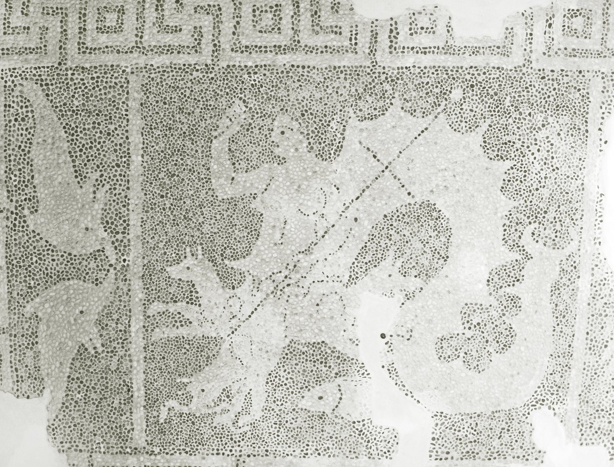 Hellenistisch kiezelmozaïek van Scylla en Charybdis die de zeestraat bewaken, detail van Scylla, Huis van Dionysos, Paphos, Cyprus mozaïek door Roman