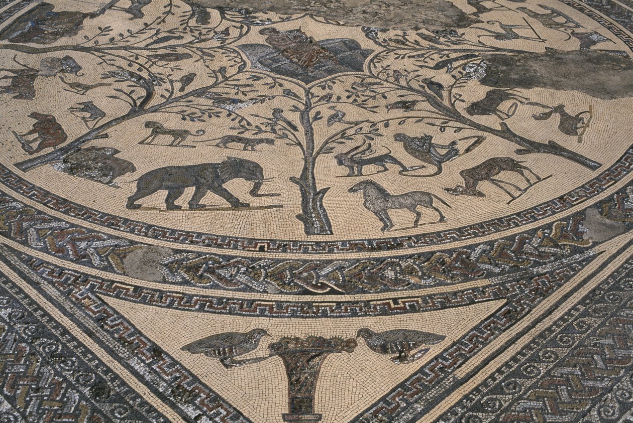 Huis van Orpheus, Orpheus omringd door wilde dieren (detail) door Roman